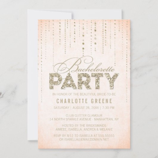 ピーチ&金ゴールドグリッタールックバチェロレッテ 招待状 (正面)