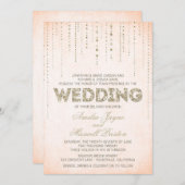 ピーチ&金ゴールドグリッタールック結婚ーズ 招待状 (正面/裏面)