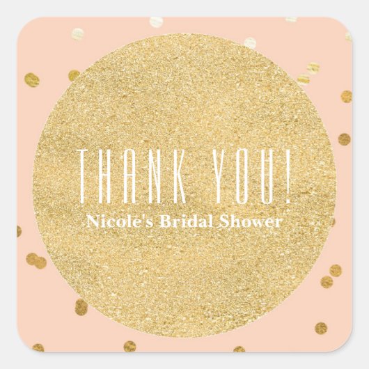 ピーチ&金ゴールドシャイニー紙吹雪ドモダンットシックな好意 スクエアシール (正面)