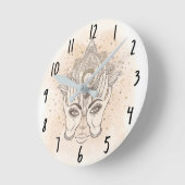 ピーチ&金ゴールドボホロータスフラワー美しい ラウンド壁時計 (傾斜)