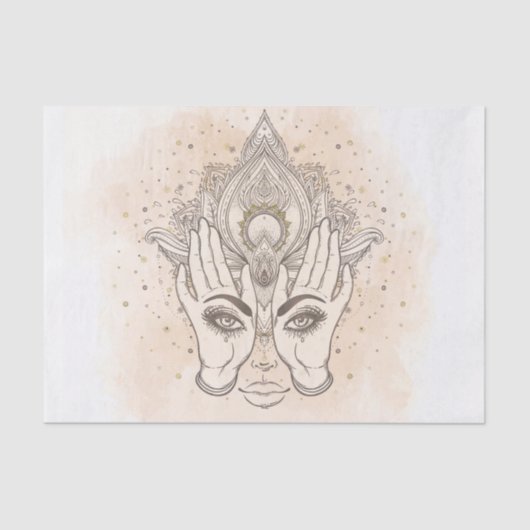 ピーチ&金ゴールドボホロータスフラワー美しい 薄葉紙 (正面)