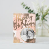 ピーチ&銅ブロンズシックモダンホリデーフォト シーズンポストカード (スタンド正面)