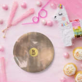 ピーチ&銅ブロンズシックモノグラムモダン金ゴールド ペーパープレート (パーティー)