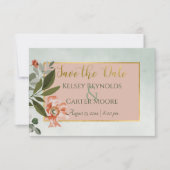 ピーチ&錆び花onグリーン結婚ズ セーブザデート (正面)