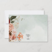 ピーチ&錆び花onグリーン結婚ズ 出欠カード (裏面)