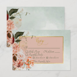 ピーチ&錆び花onグリーン結婚ズ 出欠カード