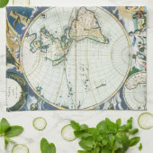 ピーテル・ゴースによる1666年のヴィンテージ・アンティーク・オールド・ワールド・マップ キッチンタオル (折り畳み)