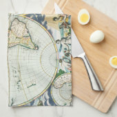 ピーテル・ゴースによる1666年のヴィンテージ・アンティーク・オールド・ワールド・マップ キッチンタオル (四つ折り)