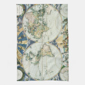 ピーテル・ゴースによる1666年のヴィンテージ・アンティーク・オールド・ワールド・マップ キッチンタオル (縦)