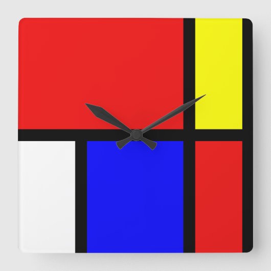 ピートモンドリアンアートスタイルモダンブライトカラーズスクアール スクエア壁時計 (正面)