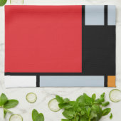 ピートモンドリアン – 大きな赤の飛行機を持つコンポジション キッチンタオル (折り畳み)