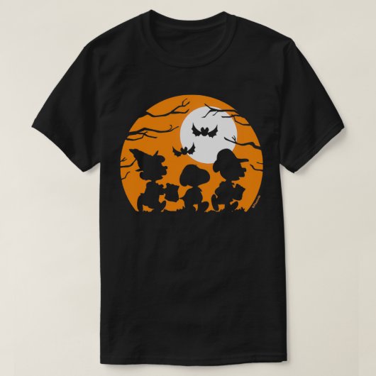 ピーナッツのハロウィーントリックまたはシルエットの治療 Tシャツ (デザイン正面)