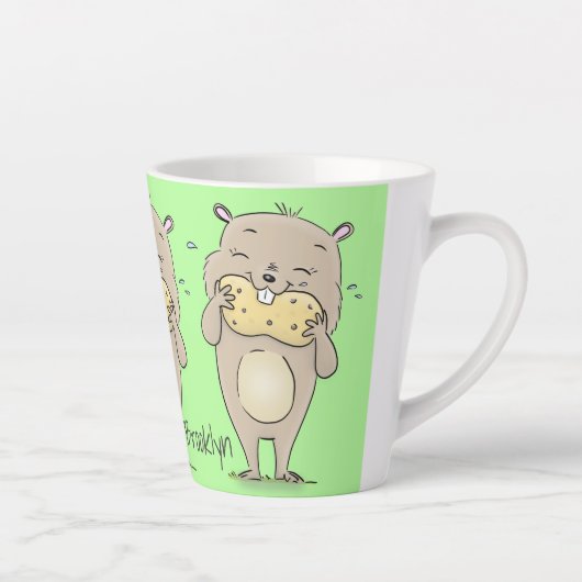 ピーナッツの漫画と可愛い幸せな笑顔のハムスター カフェラテマグ (右)