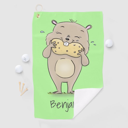 ピーナッツの漫画と可愛い幸せな笑顔のハムスター ゴルフタオル (インサイチュ)