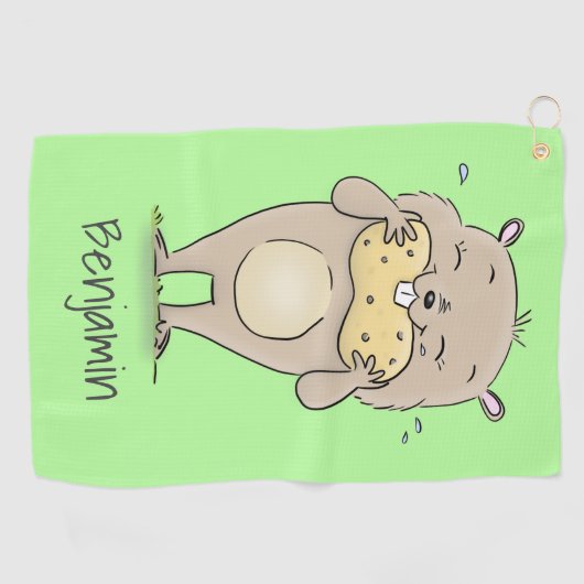 ピーナッツの漫画と可愛い幸せな笑顔のハムスター ゴルフタオル (横)