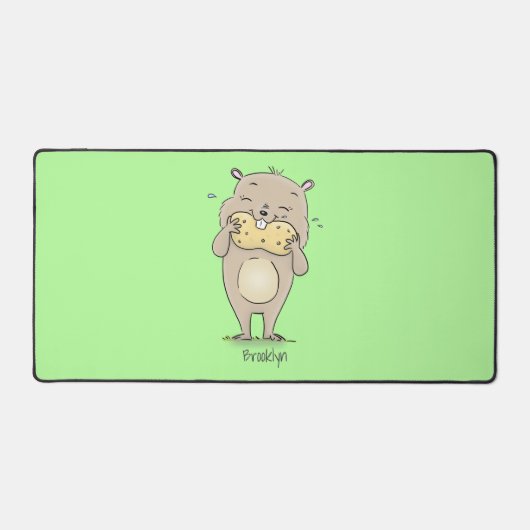 ピーナッツの漫画と可愛い幸せな笑顔のハムスター デスクマット (正面)
