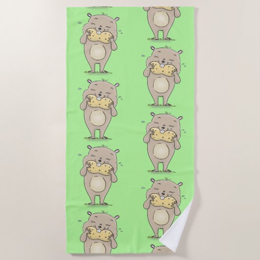 ピーナッツの漫画と可愛い幸せな笑顔のハムスター ビーチタオル (正面)