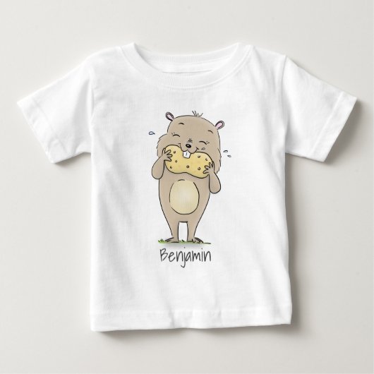 ピーナッツの漫画と可愛い幸せな笑顔のハムスター ベビーTシャツ (正面)