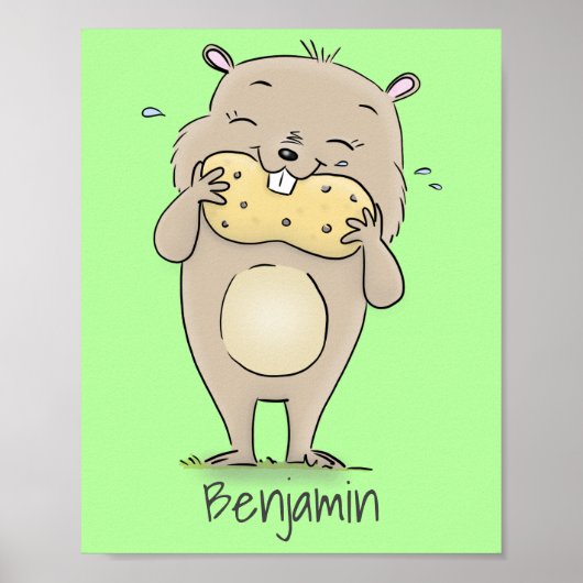 ピーナッツの漫画と可愛い幸せな笑顔のハムスター ポスター (正面)