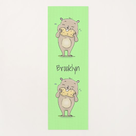 ピーナッツの漫画と可愛い幸せな笑顔のハムスター ヨガマット (正面)