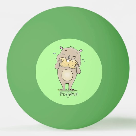 ピーナッツの漫画と可愛い幸せな笑顔のハムスター 卓球ボール (正面)