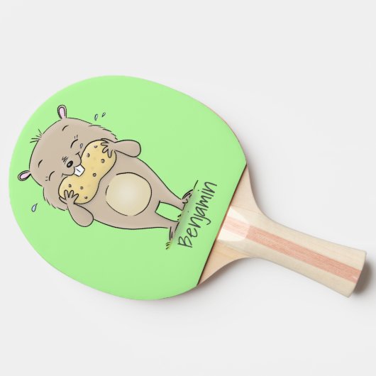 ピーナッツの漫画と可愛い幸せな笑顔のハムスター 卓球ラケット (横)