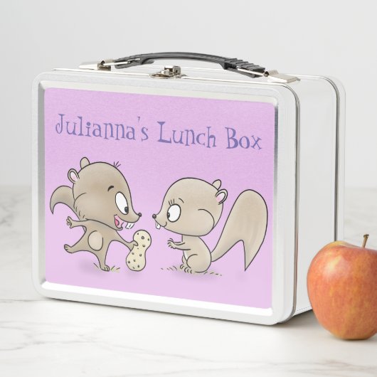 ピーナッツの漫画を共有するかわいい茶色のリス メタルランチボックス (インサイチュ)