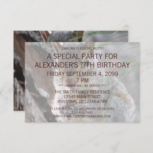 ピーナッツの誕生日パーティーを開いたかわいいリスおもしろい. 招待状 (正面/裏面)