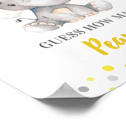 ピーナッツの黄色い象の赤ちゃんシャワーの数を推測 ポスター (角)