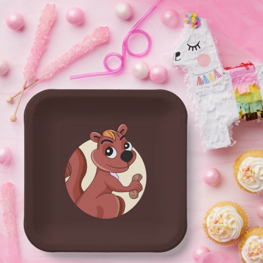 ピーナッツを使った可愛い漫画リス ペーパープレート (パーティー)