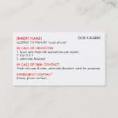 ピーナッツアレルギーレストラン& ICEカード コーリングカード (裏面)