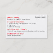 ピーナッツアレルギーレストラン& ICEカード- F/BSF 名刺 (裏面)