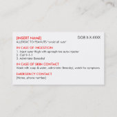 ピーナッツアレルギーレストラン& ICEカード- F/NB 名刺 (裏面)