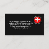 ピーナッツアレルギー医療警報カード 名刺 (裏面)