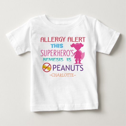 ピーナッツアレルギー注意 超人ガール カスタム ベビーTシャツ (正面)