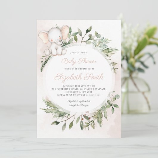 ピーナッツエレファントガールグリーンリーベビーシャワー 招待状 (スタンド正面)