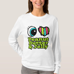 ピーナッツバターとゼリーが好きな明るい目のハート Tシャツ