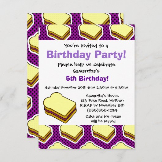 ピーナッツバターとゼリーをテーマにした-ブドウゼリー 招待状 (正面/裏面)