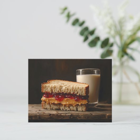 ピーナッツバターとゼリーサンドイッチミルク絵を描ズ ポストカード (スタンド正面)