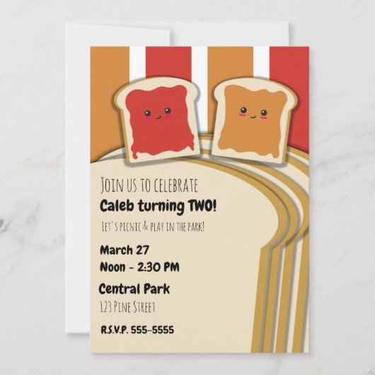 ピーナッツバターストロベリーゼリーPB&Jバースデーパーティー 招待状 (正面)