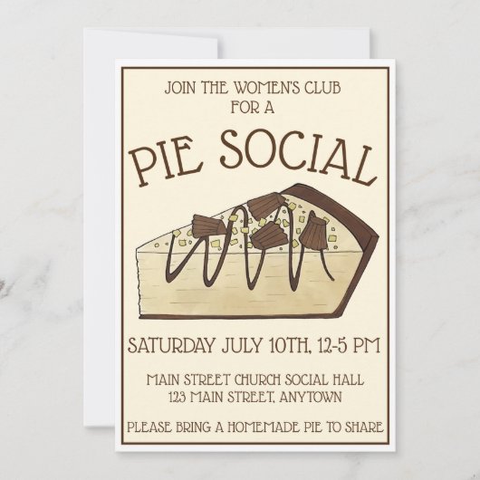 ピーナッツバターパイ社会パーティーデザートベイクセール 招待状 (正面)