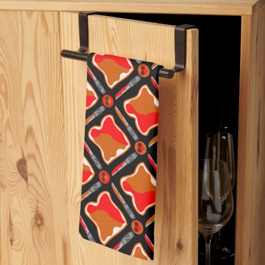 ピーナッツバター及びストロベリージャムシームレスパター キッチンタオル (三つ折り)