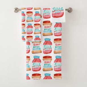 ピーナッツバター及びゼリー水彩模様 バスタオルセット