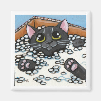 ピーナッツ詰めの箱に入れた黒猫 |猫マグネット マグネット