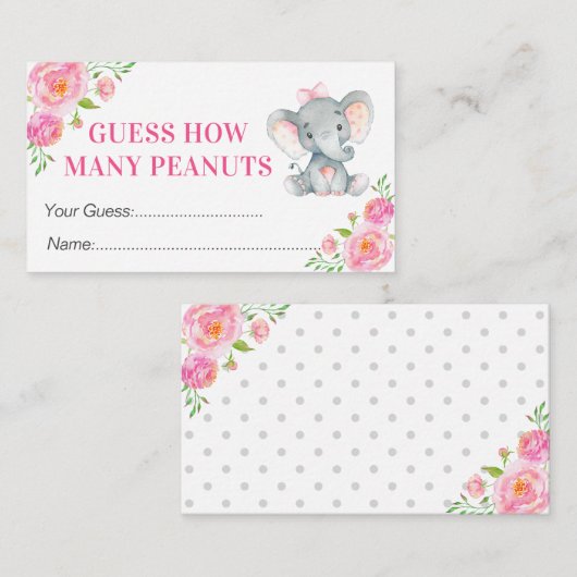 ピーナッツ象の赤ちゃんシャワーゲームの数を推測 エンクロージャーカード (正面/裏面)
