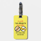 ピーナツおよびパーソナライズな卵の子供にアレルギー ラゲッジタグ (裏面縦)