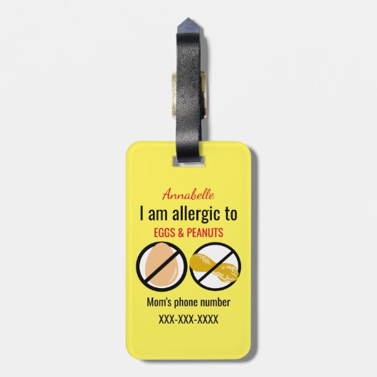 ピーナツおよびパーソナライズな卵の子供にアレルギー ラゲッジタグ (裏面縦)