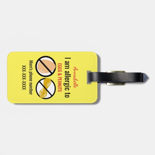 ピーナツおよびパーソナライズな卵の子供にアレルギー ラゲッジタグ (裏面横)