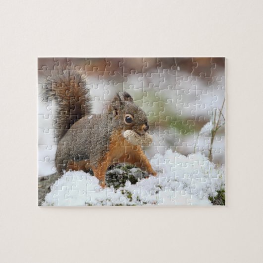 ピーナツが付いている雪のかわいいリス ジグソーパズル (横)