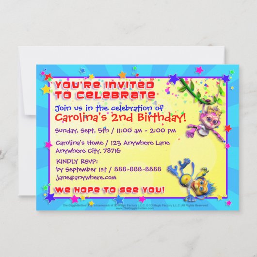 ピーナツパーティーの誕生日は誘います"GiggleBellies "を 招待状 (裏面)